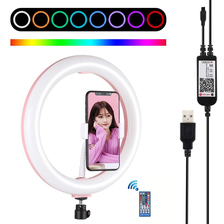10.2 Curved Led Ring Light with Tripod & Remote for Vlogging & Photography - Pink
