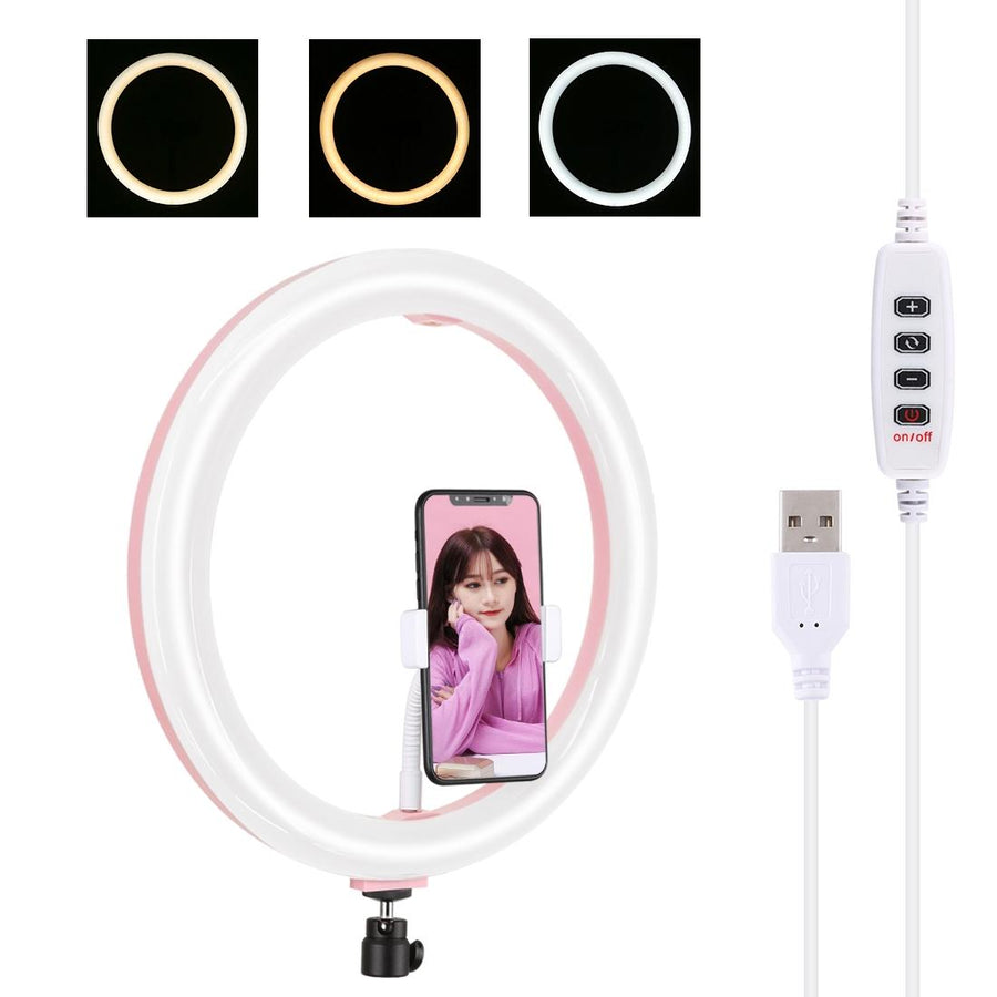 30cm Usb Dual Colour Led Ring Light with Phone Clamp - Pink