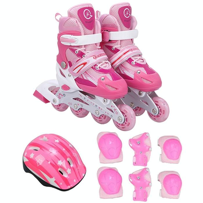 Flash Straight Row Roller Skating Shoes Suit for Children and Adults - Size l - Pink