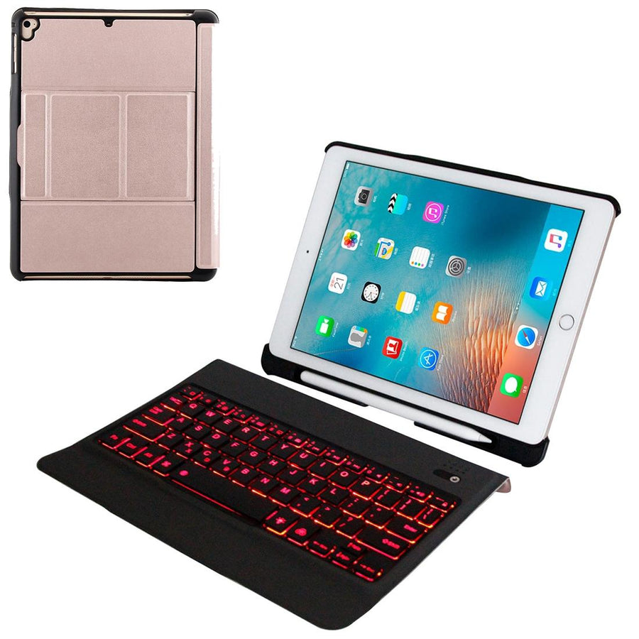 Bluetooth Keyboard & Leather Tablet Case For Ipad Air / Pro 9.7 - Detachable Ultra-Thin Multi-Angle Backlit - Pink