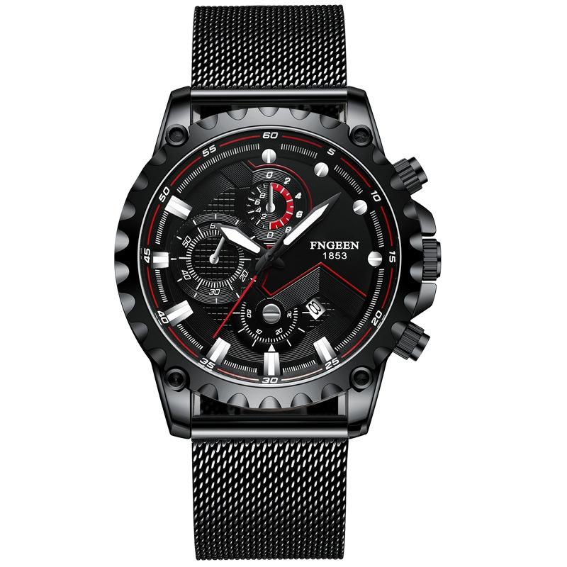 Stainless Steel Waterproof Men Sports Watch - Black Net Black Shell Black Surface