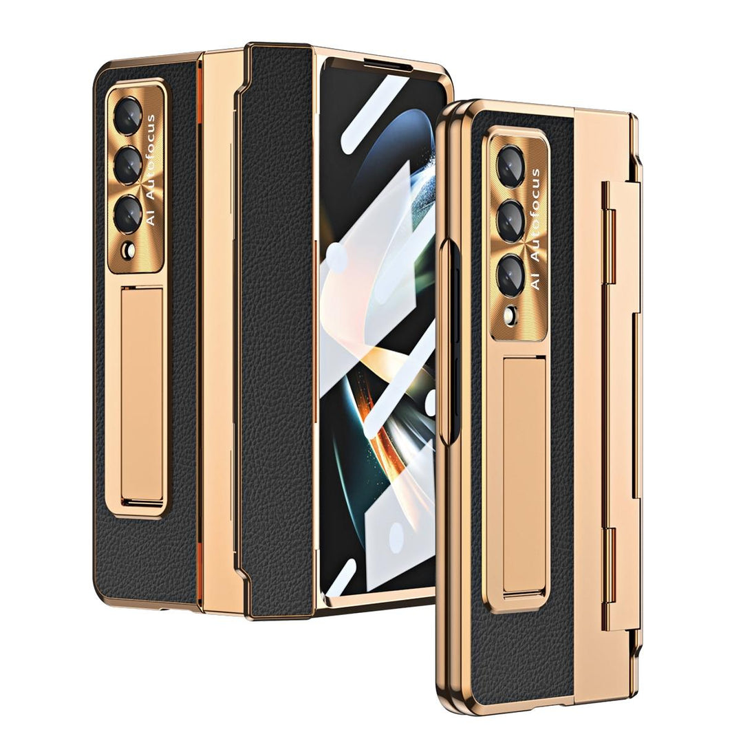 For Samsung Galaxy z Fold4 5G Full Coverage Phone Case with Hinge - Integrated Design - Gold + Black