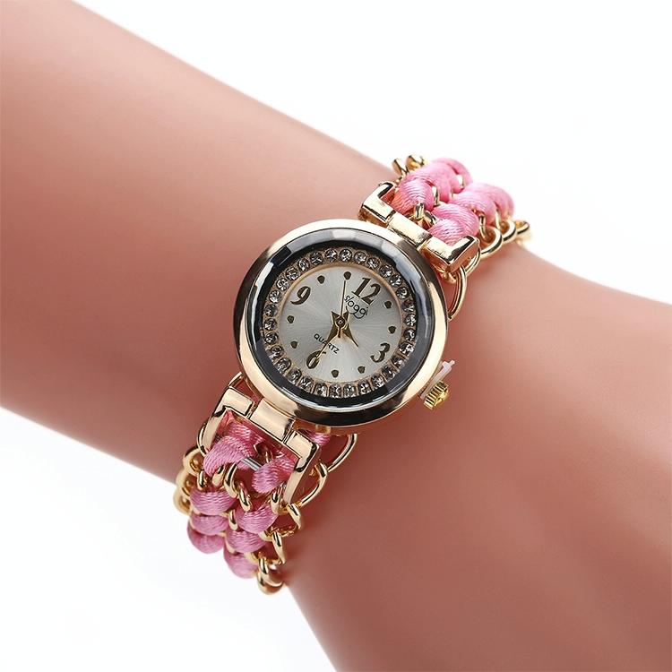 Quartz Wrist Watch with Knitting Rope Chain for Women - Pink