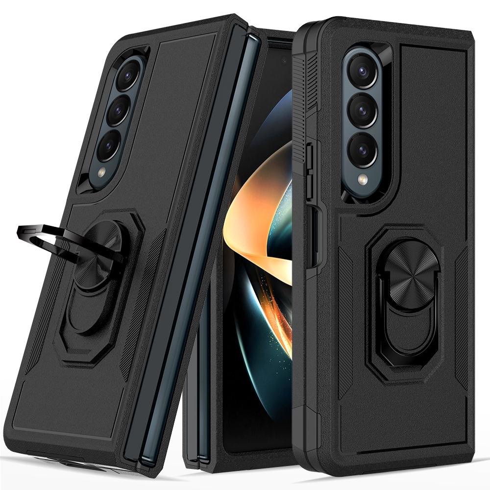 Galaxy z Fold 4 Tpu Shockproof Case with Ring - 2 in 1 Design - Black