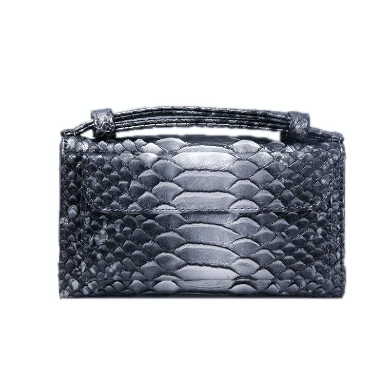 Chain Crossbody Bag with Snake Texture Print - 3 Silver Gray