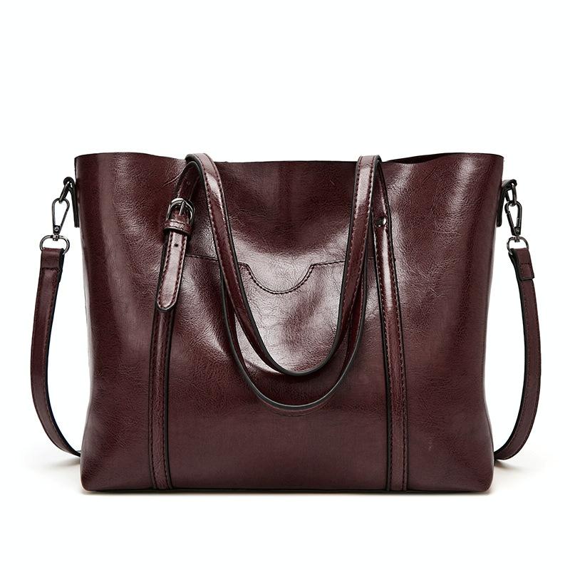 Stylish All-match Leather Handbag - Wax Finish - Deep Purple