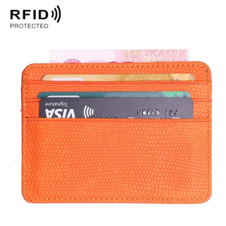 Pu Rfid Card Holder with Lizard Pattern - Orange