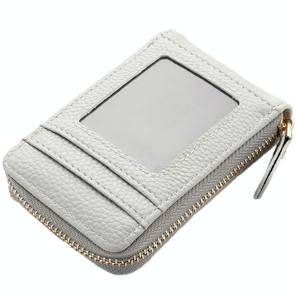 Multi Slot Short Card Holder With Zipper Coin Purse Pu Leather - Grey