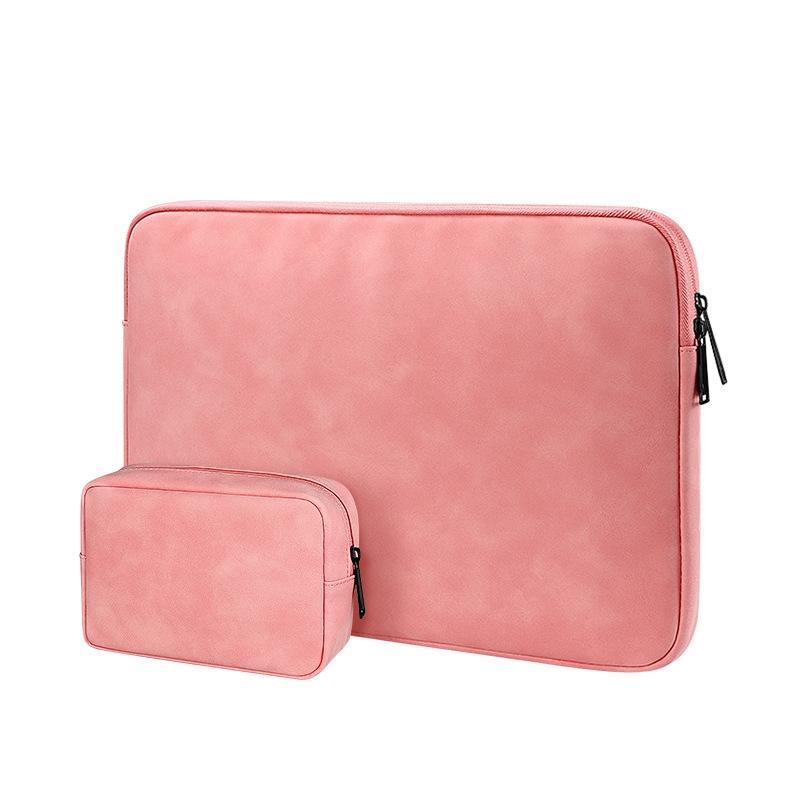 Lightweight Waterproof Lambskin Laptop Sleeve - Fits 14.1-15.4 Inches - Pink With Bag
