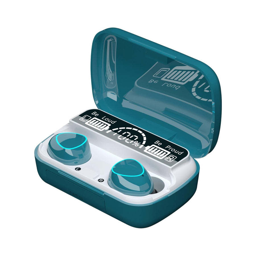 Wireless Bluetooth 5.0 Earphones with Digital Display and Charging Box - Green