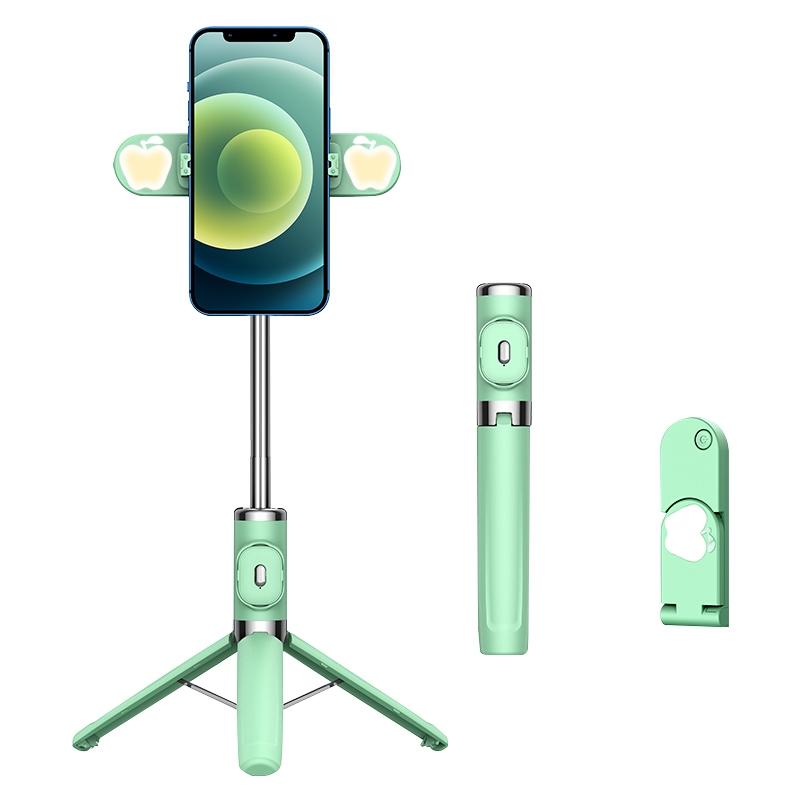Bluetooth Remote Selfie Stick with Dual Fill Light and Tripod - Green