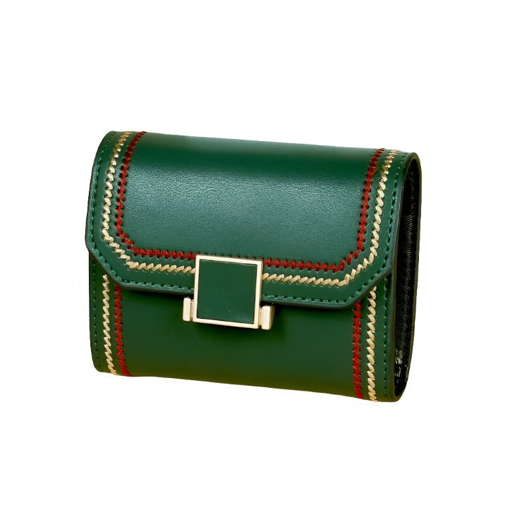 Snap Button Rfid Leather Wallet - Compact Design - Army Green