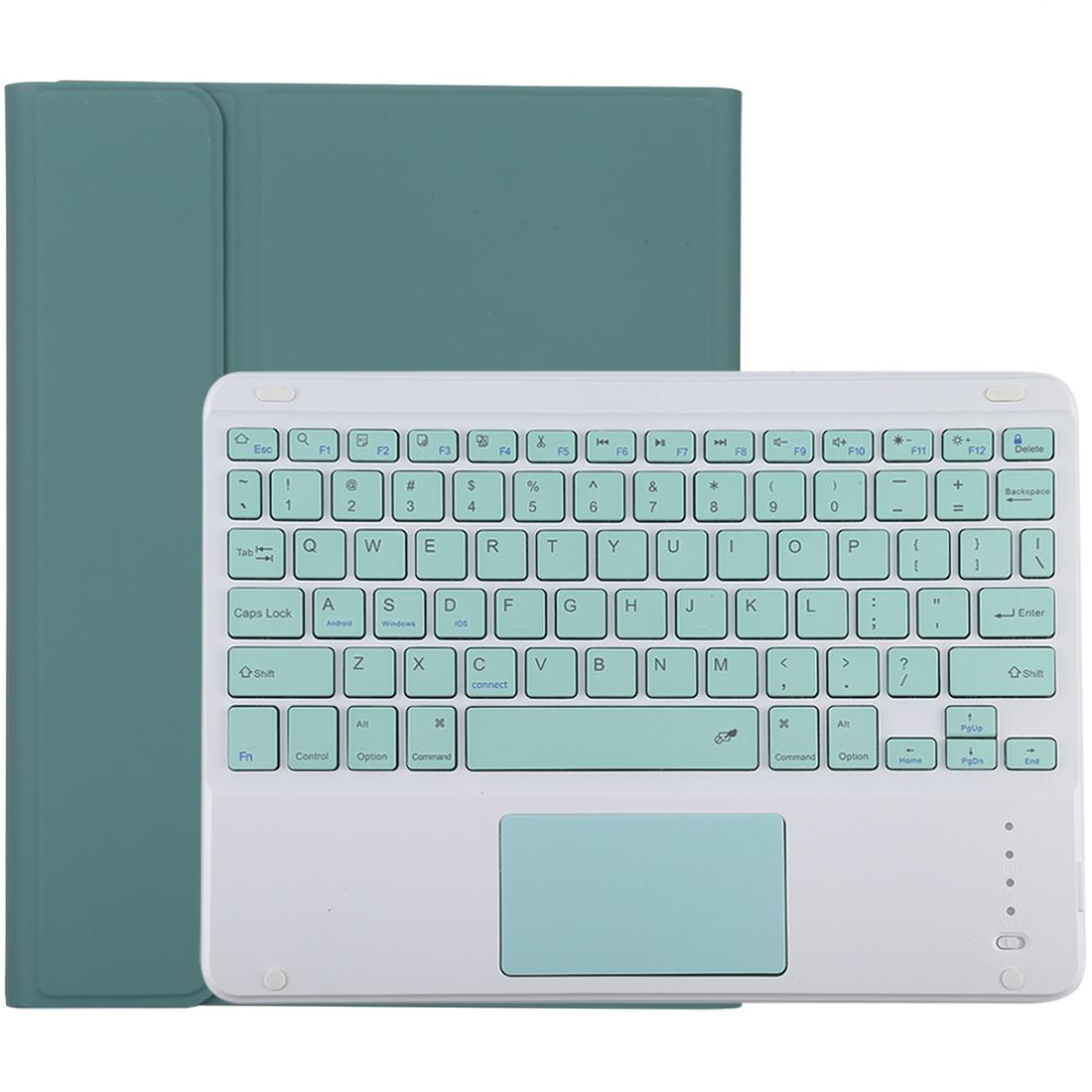 Bluetooth Keyboard & Tablet Case For Ipad 10.2 / Ipad Air 2019 - Detachable Touch Pad Pen Slot Holder - Microfiber Leather - Dark Green