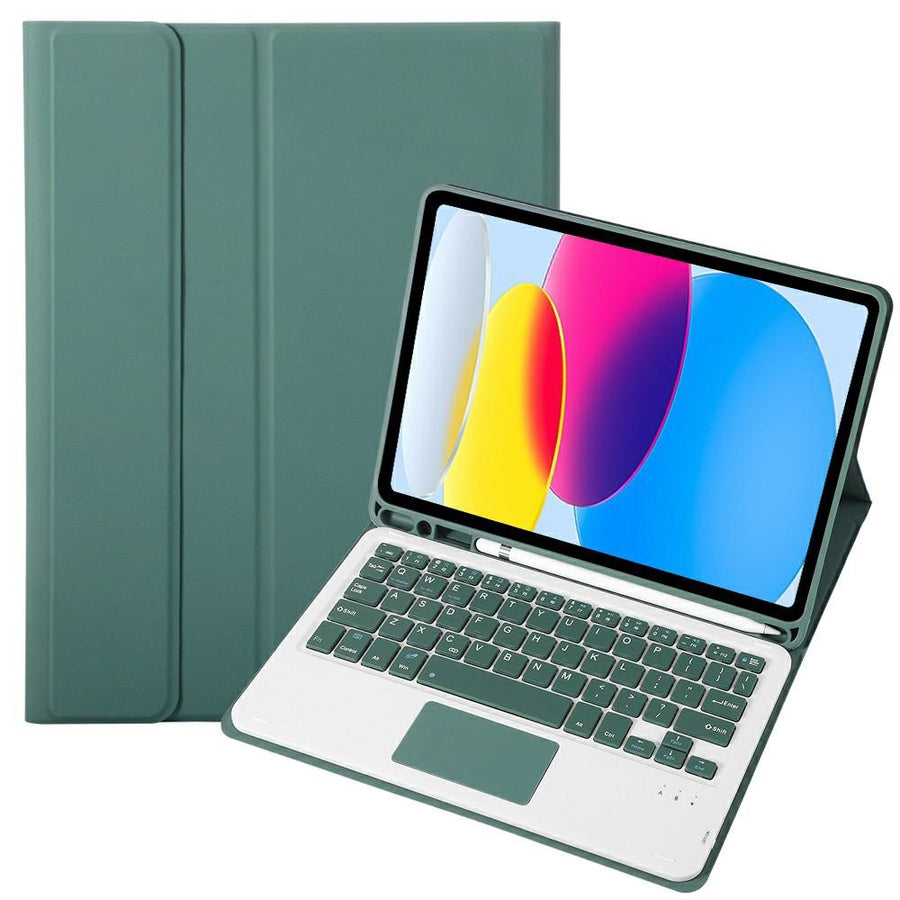 2022 Ipad 10.9 Lambskin Bluetooth Keyboard Case With Pen Slot - Dark Green