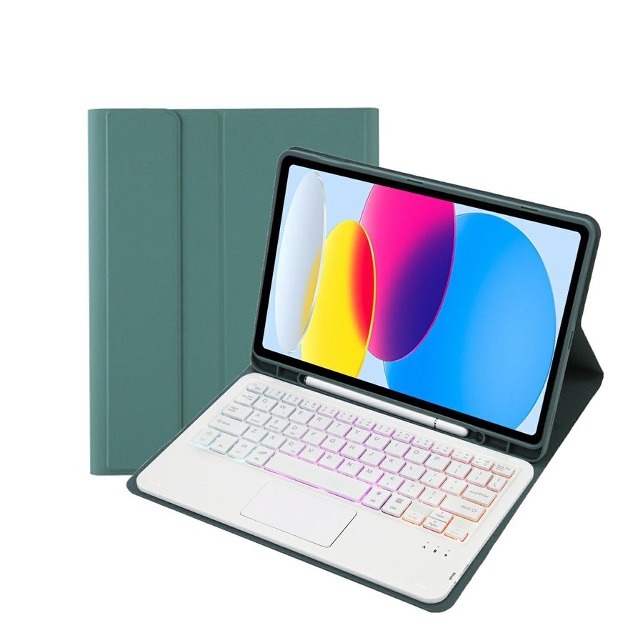 2022 Ipad 10.9 Lambskin Keyboard Case With Backlight & Pen Slot - Dark Green