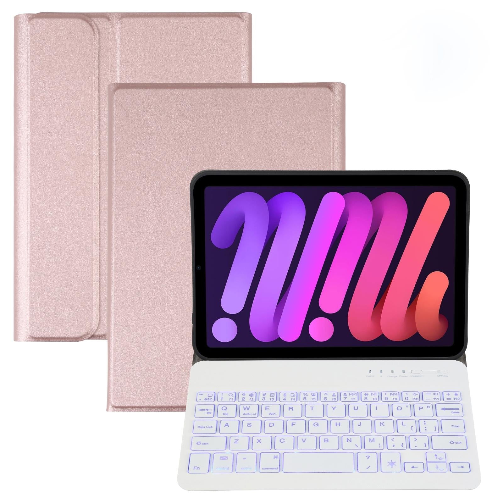 Ultra-Thin Bluetooth Keyboard Leather Case For Ipad Mini 6 With Detachable Lambskin Texture And Stand - Rose Gold