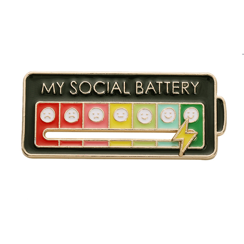 Vibe Geeks Creative Social Battery Energy Enamel Pins Mood Jewelry Brooches - Black - 1 Pc