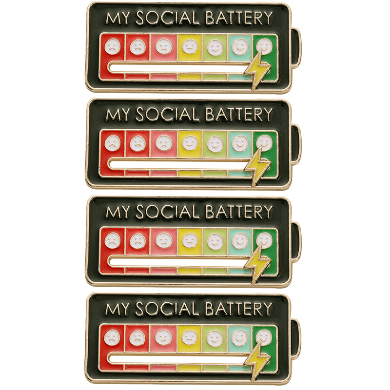 Vibe Geeks Creative Social Battery Energy Enamel Pins Mood Jewelry Brooches - Black - 4 Pcs