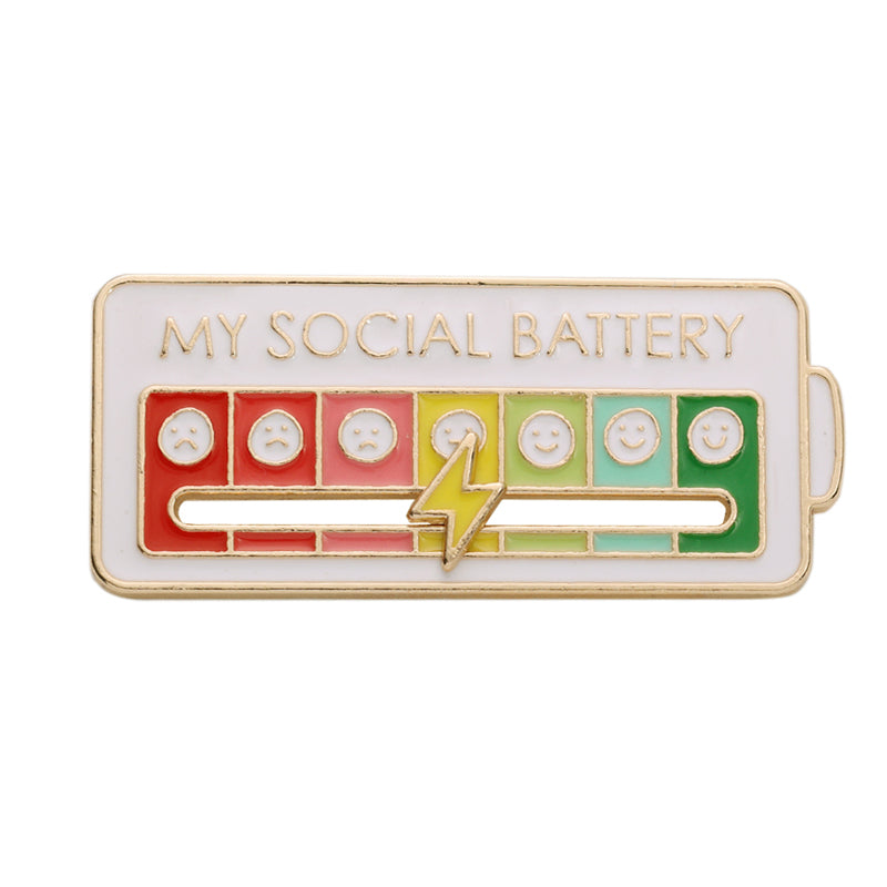 Vibe Geeks Creative Social Battery Energy Enamel Pins Mood Jewelry Brooches - White - 1 Pc