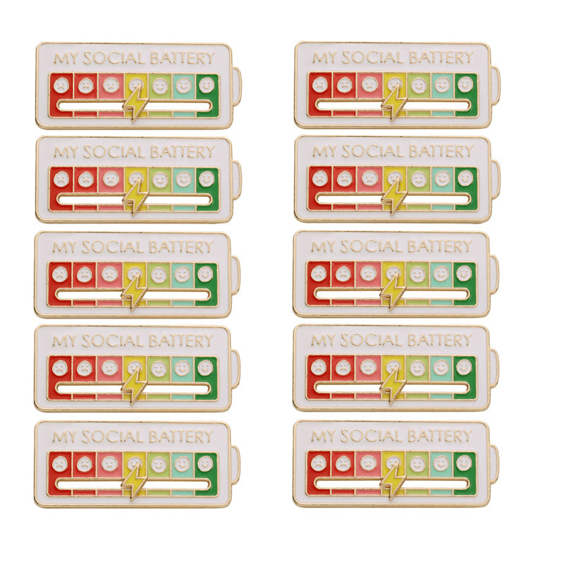 Vibe Geeks Creative Social Battery Energy Enamel Pins Mood Jewelry Brooches - White - 10 Pcs