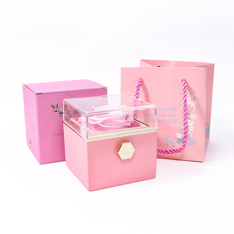 Vibe Geeks Eternal Rose Box Preserved Flower Surprise Proposal Jewelry Box - Pink
