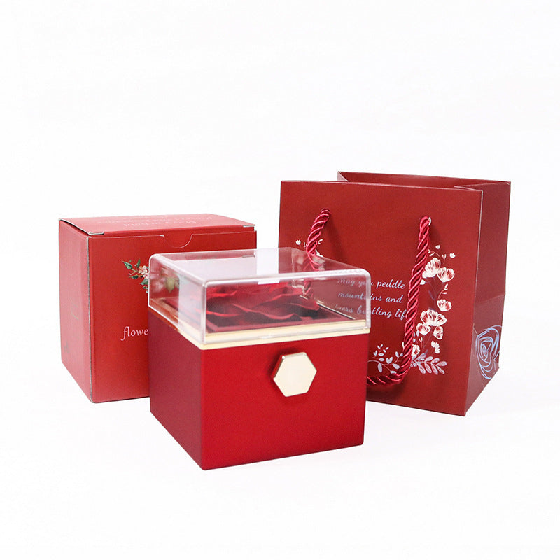 Vibe Geeks Eternal Rose Box Preserved Flower Surprise Proposal Jewelry Box - Red