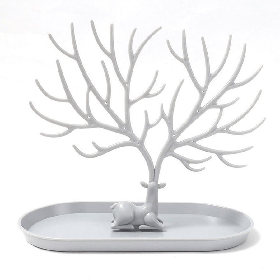 Vibe Geeks Antlers Tree Tower Jewelry Display Stand for Ring Earrings Necklace Bracelet - Grey Basic Model