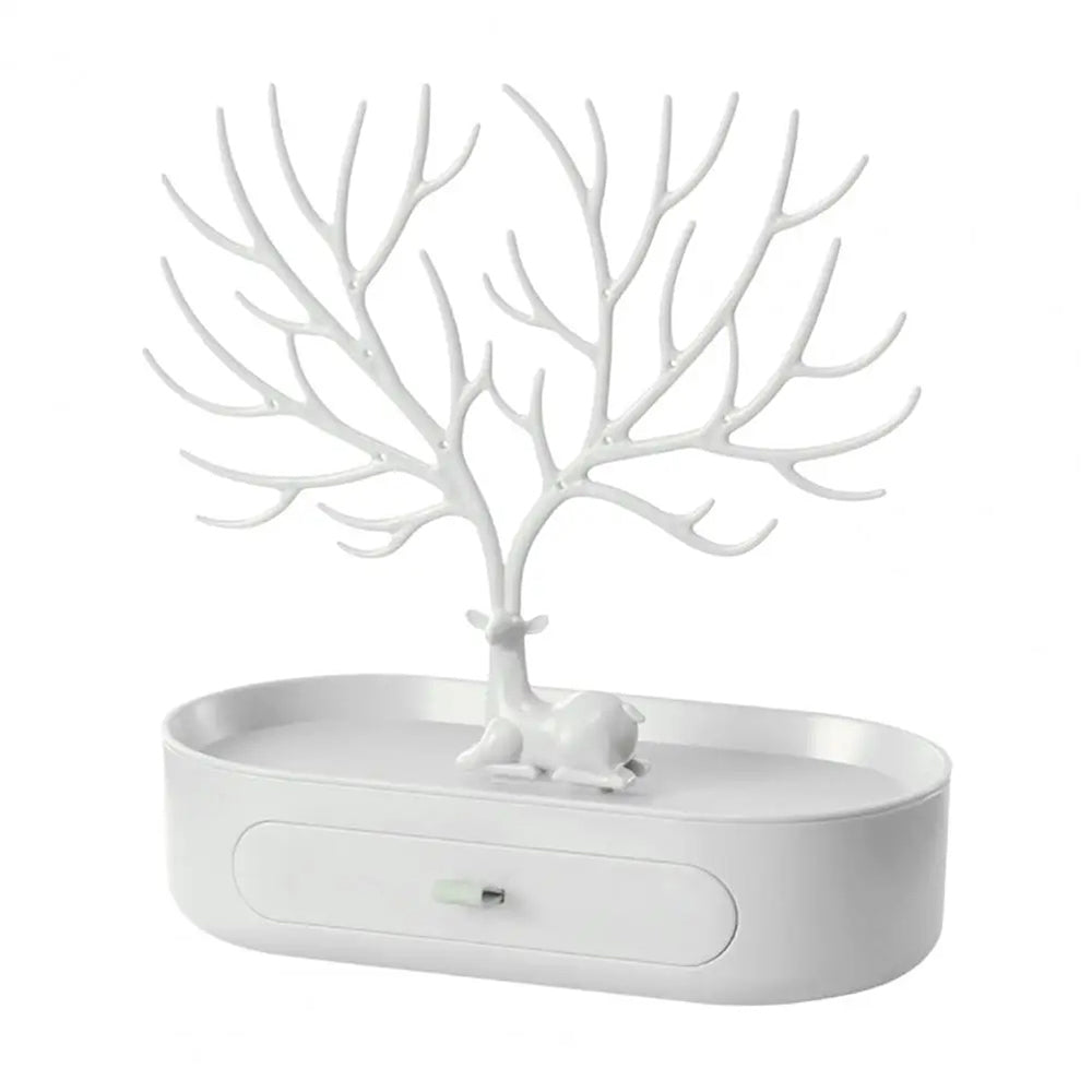 Vibe Geeks Antlers Tree Tower Jewelry Display Stand for Ring Earrings Necklace Bracelet - White Drawer Model
