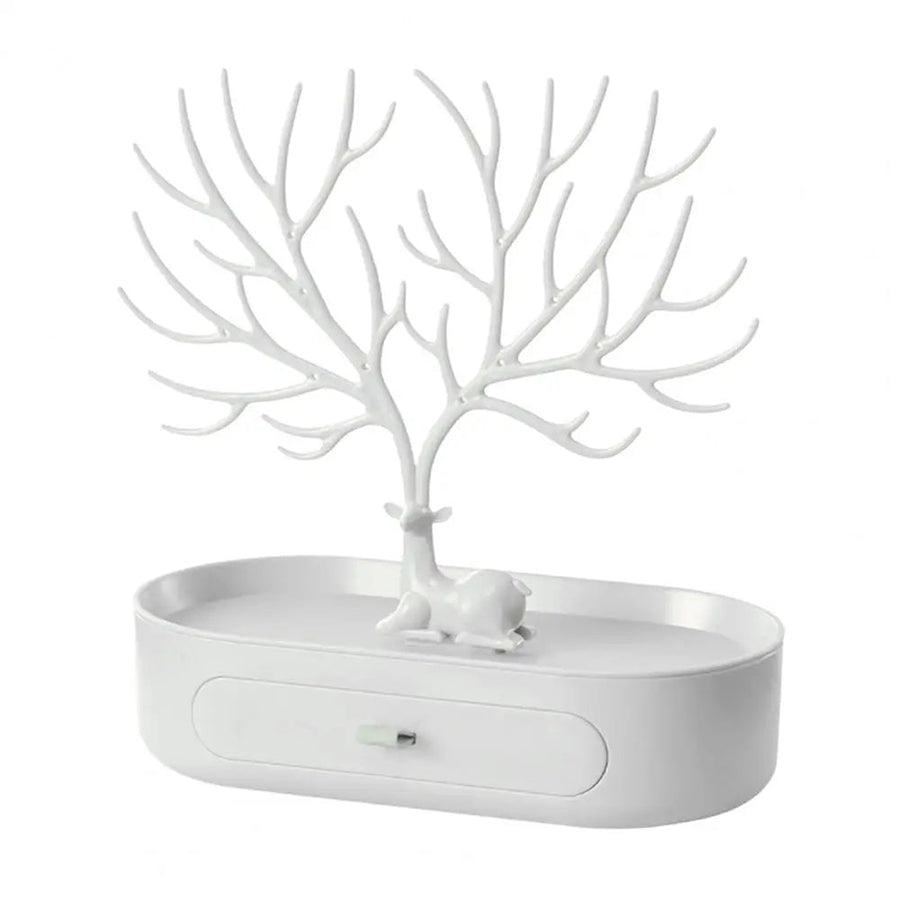 Vibe Geeks Antlers Tree Tower Jewelry Display Stand for Ring Earrings Necklace Bracelet - White Drawer Model