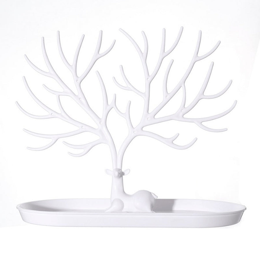 Vibe Geeks Antlers Tree Tower Jewelry Display Stand for Ring Earrings Necklace Bracelet - White Basic Model