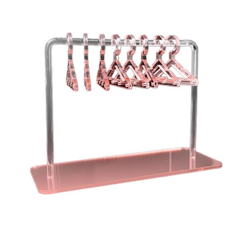 Vibe Geeks Acrylic Earring Hanging Display Rack Stand with Mini Coat Hangers - Pink