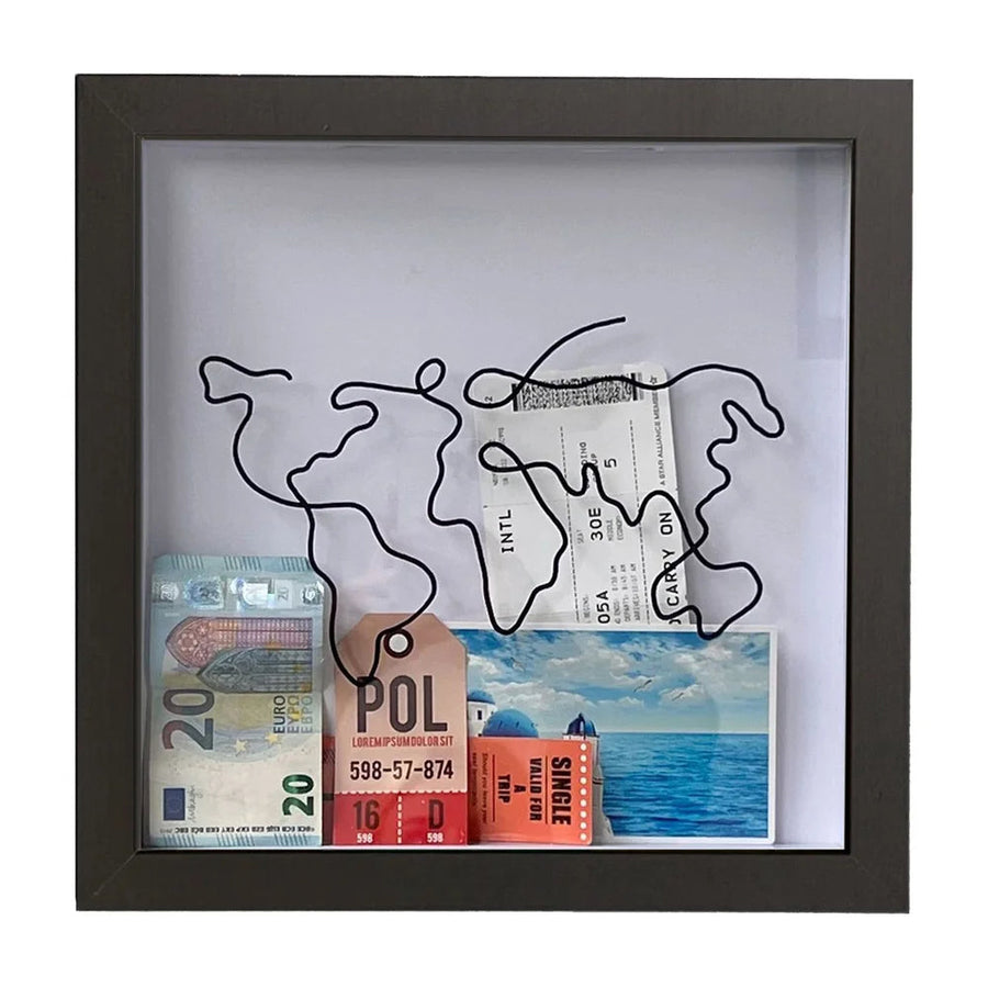 Vibe Geeks Adventure Archive Box Wood Frame Travel Tickets Keepsakes Storage Frame - Black - Medium