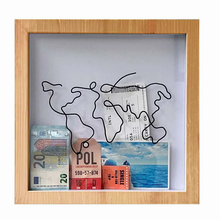 Vibe Geeks Adventure Archive Box Wood Frame Travel Tickets Keepsakes Storage Frame - Wood - Medium
