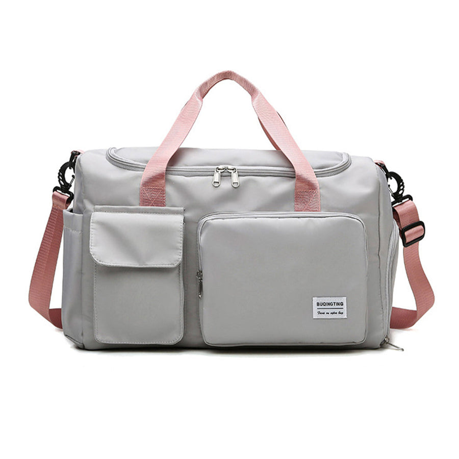Vibe Geeks Waterproof and Lightweight Zipper Sports Gym Bag with Shoe Compartment - Grey And Pink
