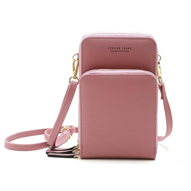 Women Pu Mobile Phone Shoulder Bag Large Capacity - Pink