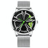 Men Metal Motorcycle Watch with Rotating Hub - White Net White Steel Green Surface