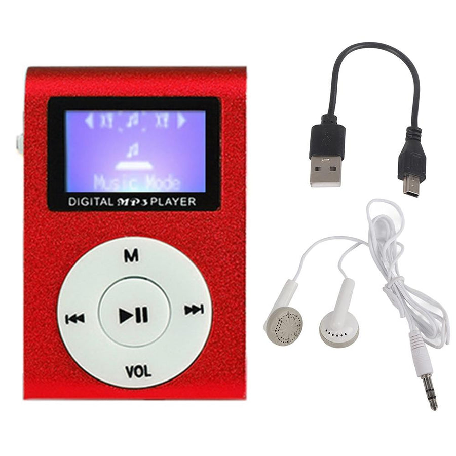 Mini Mp3 Player With Screen 128M+Earphone+Cable - Red