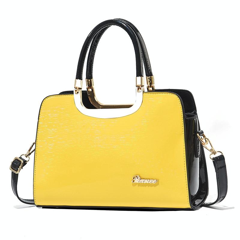 Large Capacity Leather Commuter Handbag - Bright - Brilliant Yellow