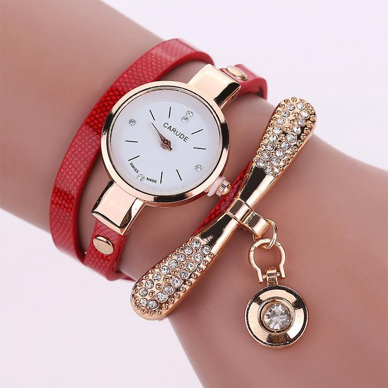 Stylish Leather Band Watch for Women - Casual Design - Red
