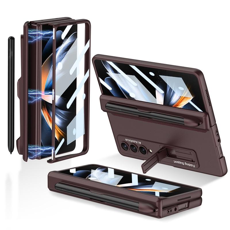 For Samsung Galaxy Z Fold4 5G Foldable Magnetic Flip Case With Holder & Pen Slot - Gkk - Wine Red