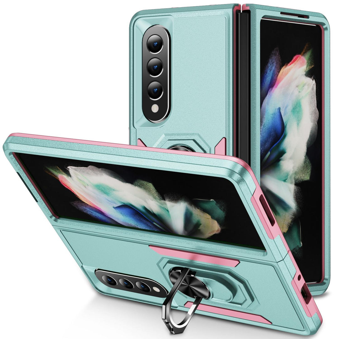 For Samsung Galaxy Z Fold4 5G Shockproof Case With Holder - Pc Tpu - Green + Pink