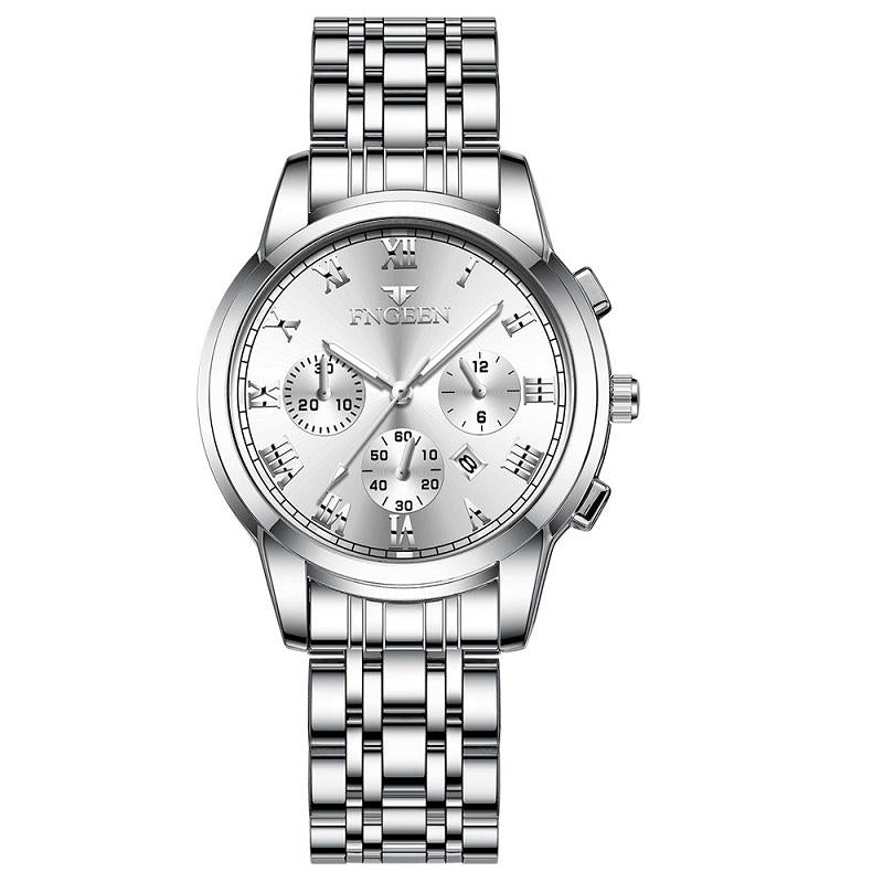 Stylish Women Quartz Watch with Luminous Display and Date - White Steel White Surface