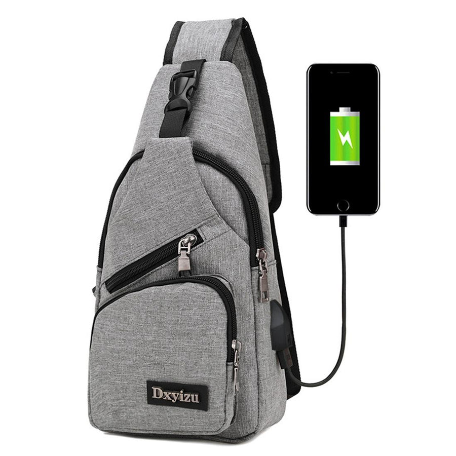 Multi Function Canvas Chest Bag With Usb Charging Outdoor Sports Shoulder Bag For Men / Women / Students - Grey