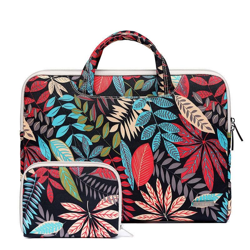 11.6 Inch Simple Business Laptop Bag with Liner - Ls-116 - Canvas Colourful Leaves Black