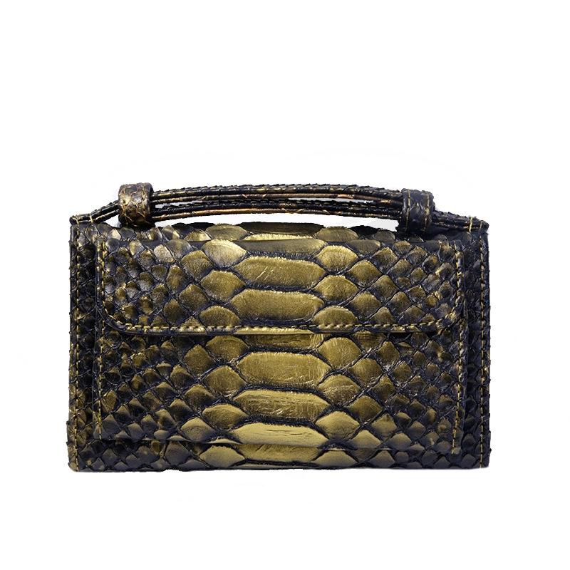 Chain Crossbody Bag with Snake Texture Print - 4 Dark Gold
