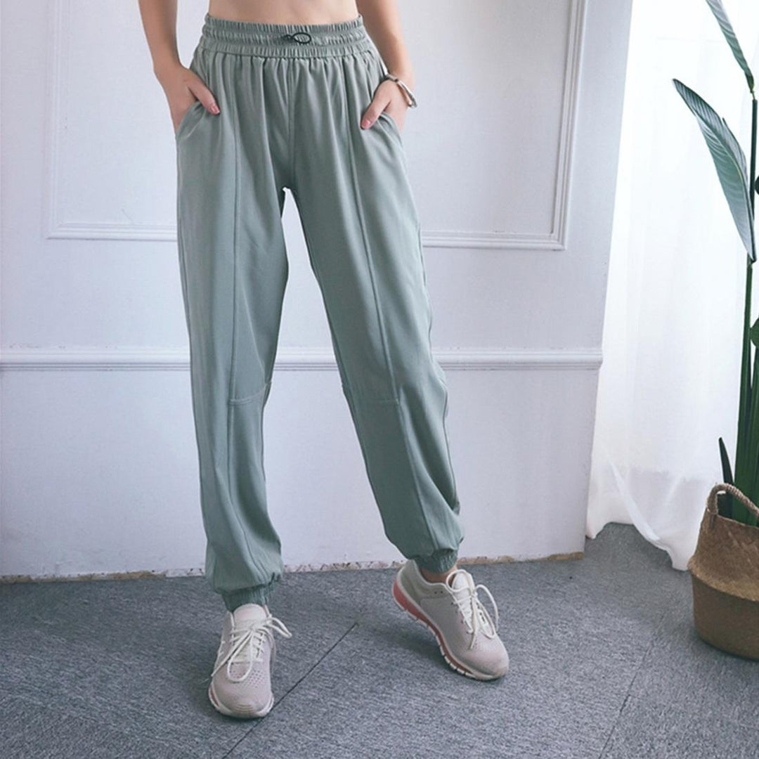 High Waist Drawstring Fitness Pants Black Size L - Water Moss Colour Xl