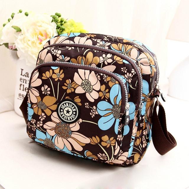 Waterproof Nylon Multilayer Crossbody Bag For Women - Blue Flower