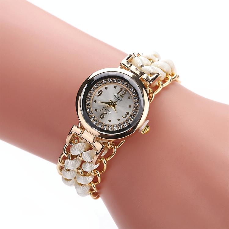 Quartz Wrist Watch with Knitting Rope Chain for Women - White