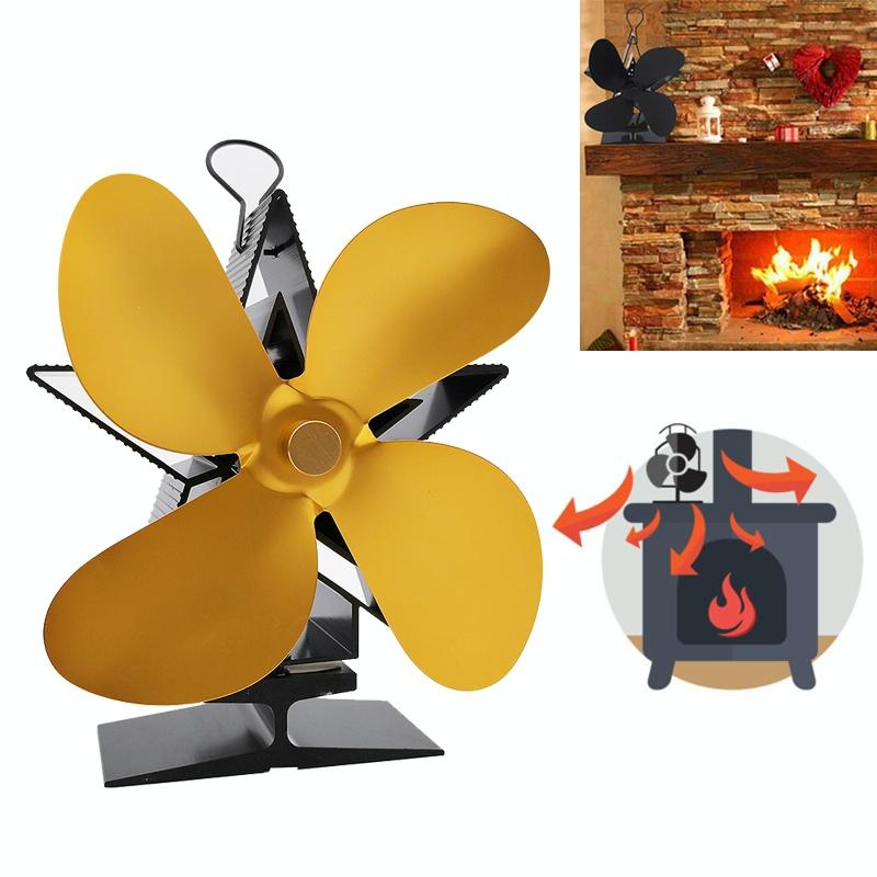 Efficient 4-blade Heat-powered Stove Fan - Aluminum - Gold