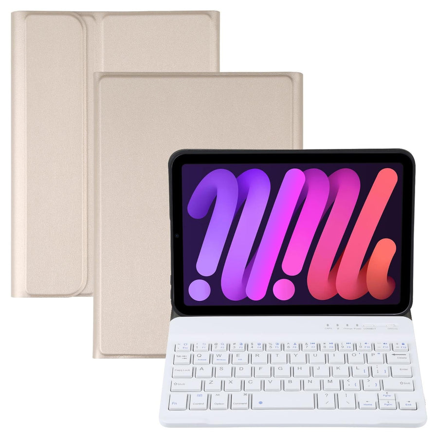 Ultra-Thin Detachable Bluetooth Keyboard Leather Case For Ipad Mini 6 - Gold